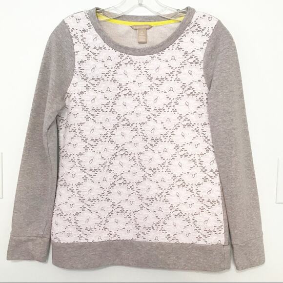 Banana Republic Lace Pullover Sweatshirt Gray White XS - Picture 1 of 5
